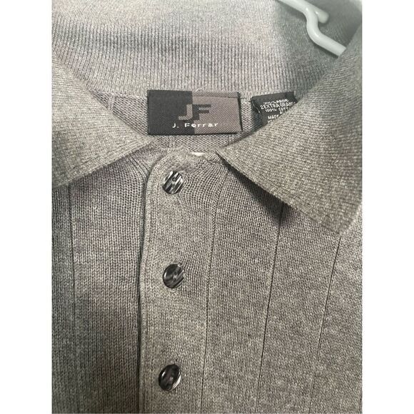 New J Ferrar Men's Gray Collared Long Sleeve Cotton Pullover Sweater Size 2XL - Picture 9 of 10